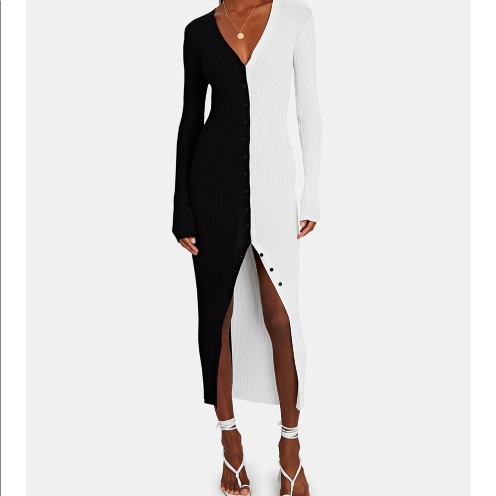 STAUD Two-Tone Black and White Ribbed Midi Dress